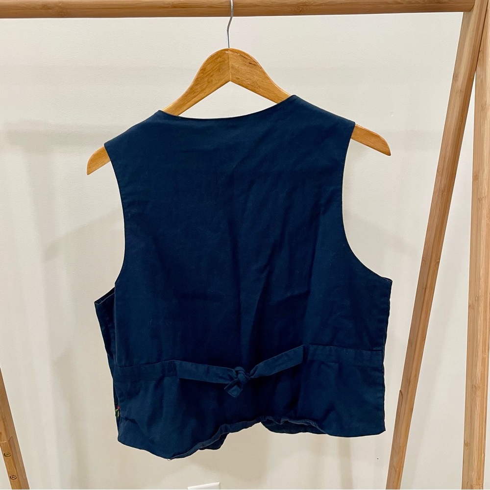Vintage Leaves Leaf Embroidered Button Front Vest in Navy Blue 🍁 🍃 🍂 - Picture 5 of 5